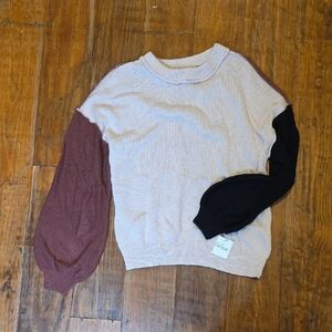 Trendy Boutique Colorblock Crew Neck Sweater - Cream, Brown, and Black
